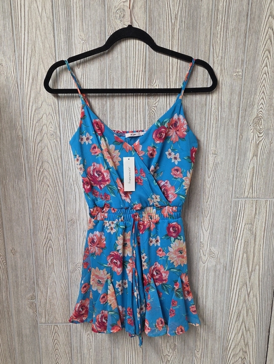 miami Pants - Francescas Mi Ami Faux Wrap Blue Floral Shorts Romper Womens Size XS NWT